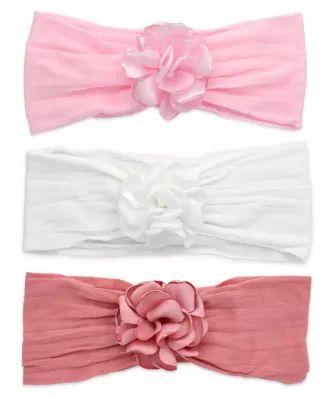 Khristie® 3-Pack Silky Flower Headbands in Pink/White | buybuy BABY | buybuy BABY