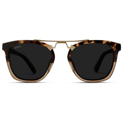 WMP Eyewear Square Vintage Metal Double-Bar Bridge Polarized Sunglasses - Crystal Brown Tortoise / Black Lens | Target