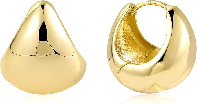 ASH'S CHOICE Hoop Earring for Women, 14K Gold Oval Hoop Earrings 925 Sterling Silver Small Chunky... | Amazon (UK)