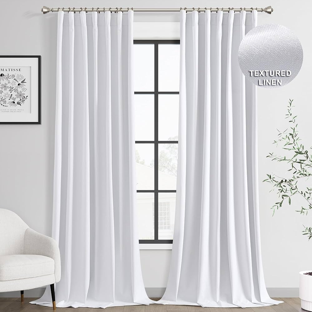 Joywell 100% Blackout Linen Curtains 108 Inches Long,Rod Pocket/Back Tab/Hook Belt/Clip Rings,The... | Amazon (US)