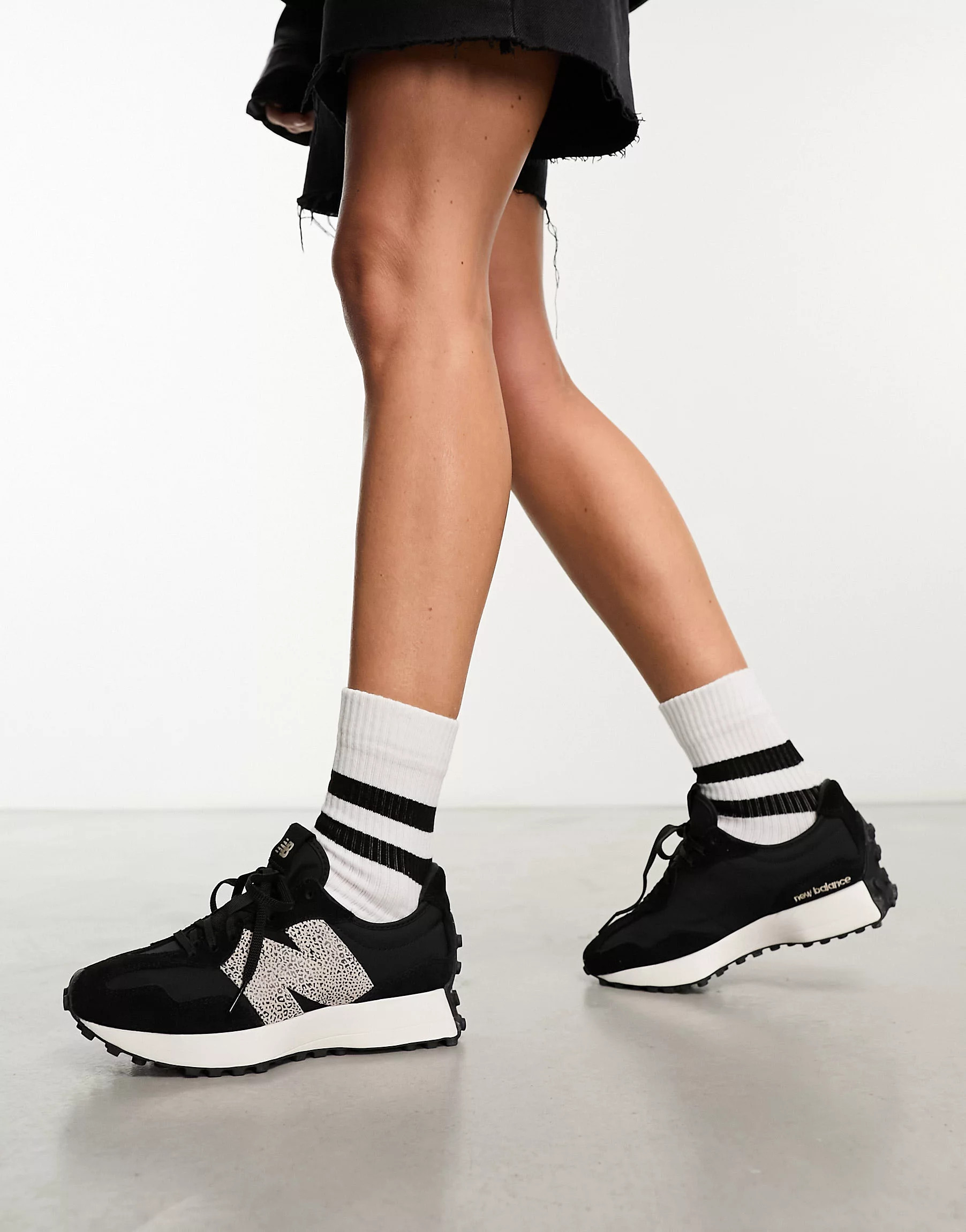 New Balance 327 sneakers in black with leopard detail | ASOS (Global)