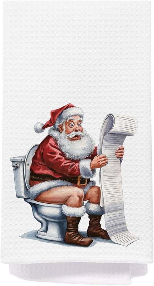 Funny Santa Bathroom Hand Towels, Christmas Bathroom Decor, Santa Claus On The Toilet Reading New... | Amazon (US)
