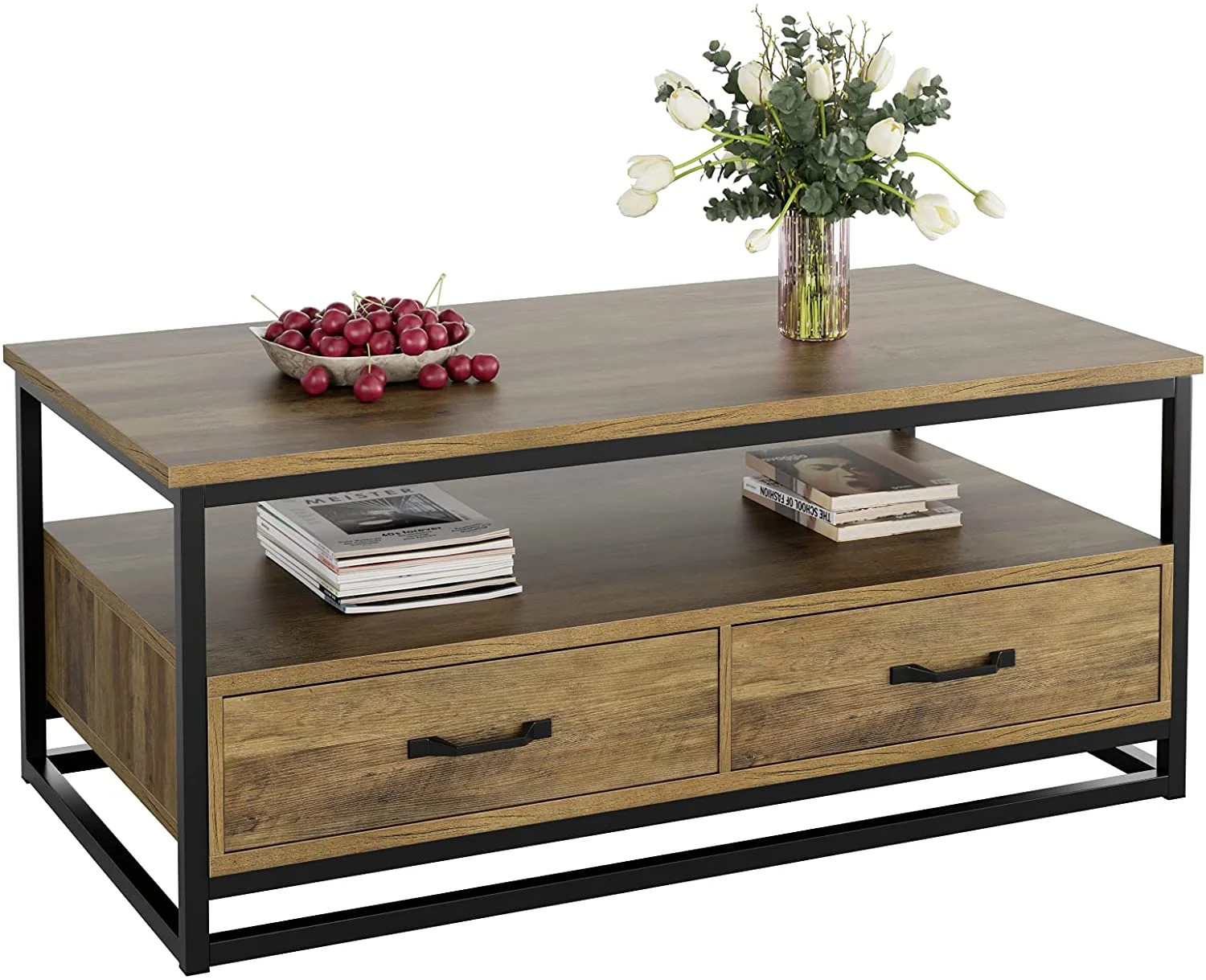 Homfa Coffee Table with Storage for Living Room, 43" Wooden Center Table with Drawers, Low Frame ... | Walmart (US)