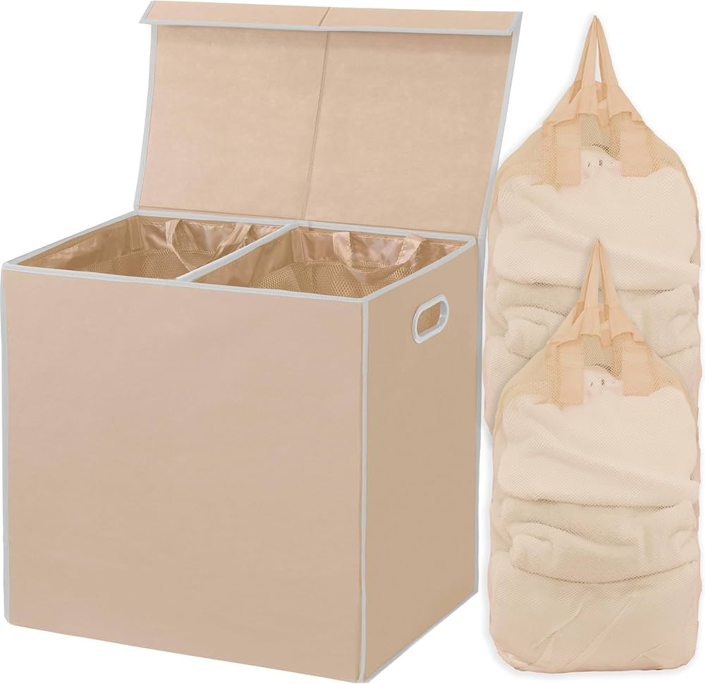 SimpleHouseware Double Laundry Hamper with Lid and Removable Laundry Bags, Beige | Amazon (CA)