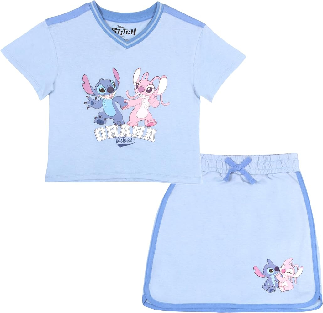 Disney Princess Belle Ariel Tiana Lilo and Stitch Minnie Mouse Girls Skort Set Short Sleeve Shirt... | Amazon (US)