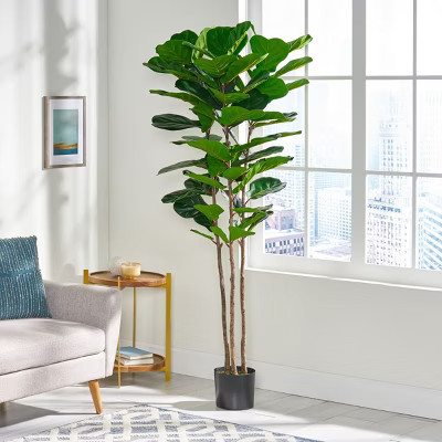 KTMBDW Faux Fiddle Leaf Fig Tree 6 FT Artificial Ficus Tree with Tall Artificial Plants 72 Fiddle Leaves - for Home Decor Living Room Indoor Outdoor | Target