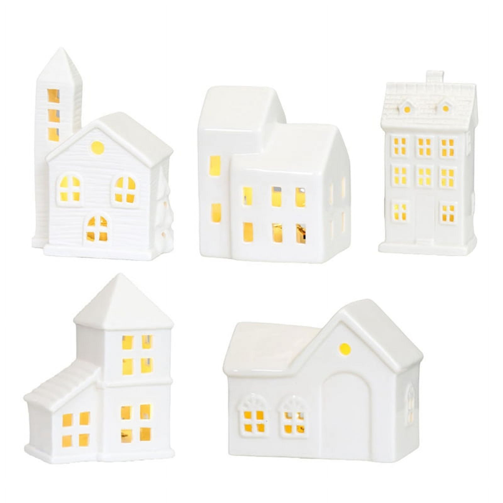 ckepdyeh Christmas Indoor Ornaments Village Sets of 5 Lighted Ceramic Houses Xmas Holiday Farmhou... | Walmart (US)