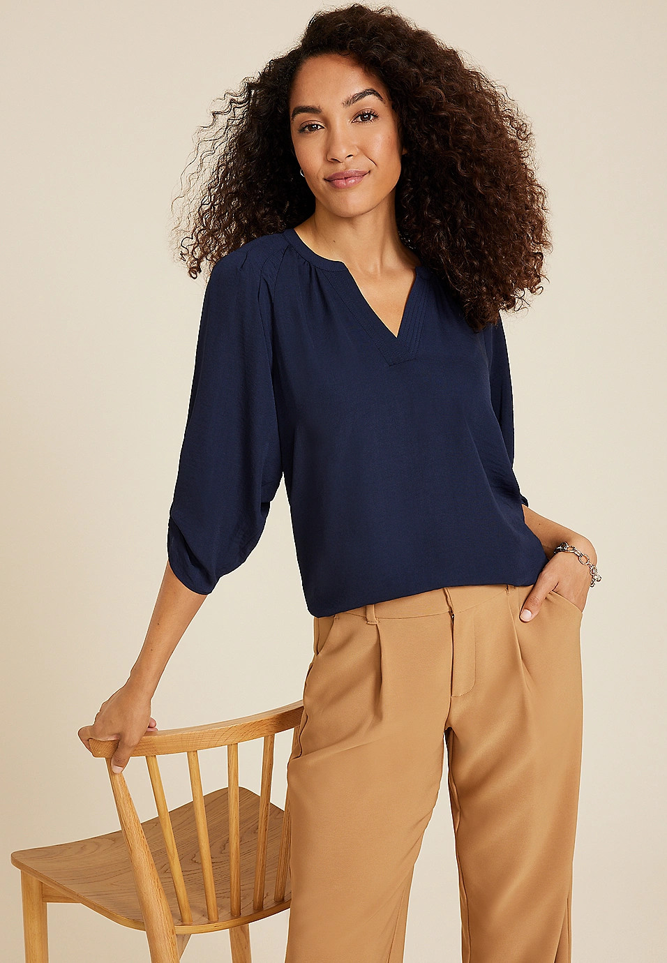 Atwood 3/4 Sleeve Popover Blouse | Maurices