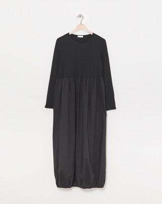 Black Long Sleeve Jersey Poplin Mix Puffball Dress With Pockets | Simply Be | Simply Be (UK)