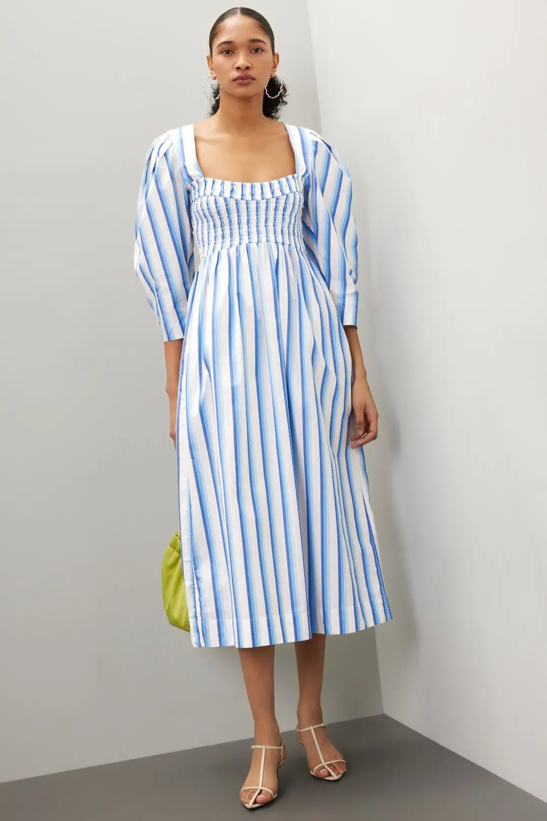 Blue Striped Cotton Smock Midi Dress | Rent the Runway