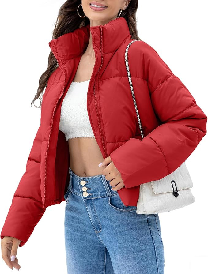 WHN Women Cropped Quilted Puffer Jacket 2025 Winter Outerwear Coat Warm Full Zipper Padded Jacket | Amazon (US)