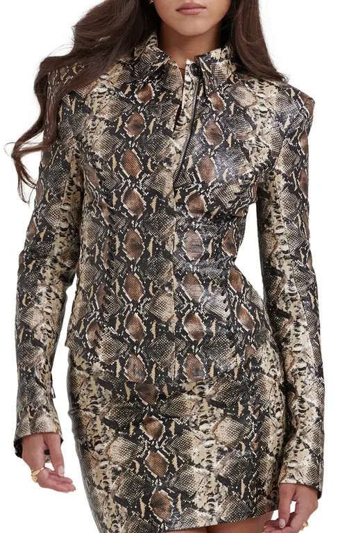 HOUSE OF CB Vani Snakeskin Print Faux Leather Jacket in Snake Print at Nordstrom, Size Medium | Nordstrom