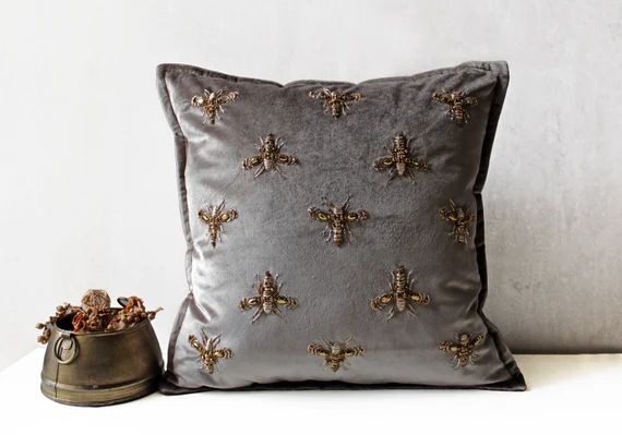 Grey Antique Gold Insect Throw Pillow Cover Luxury - Etsy | Etsy (US)