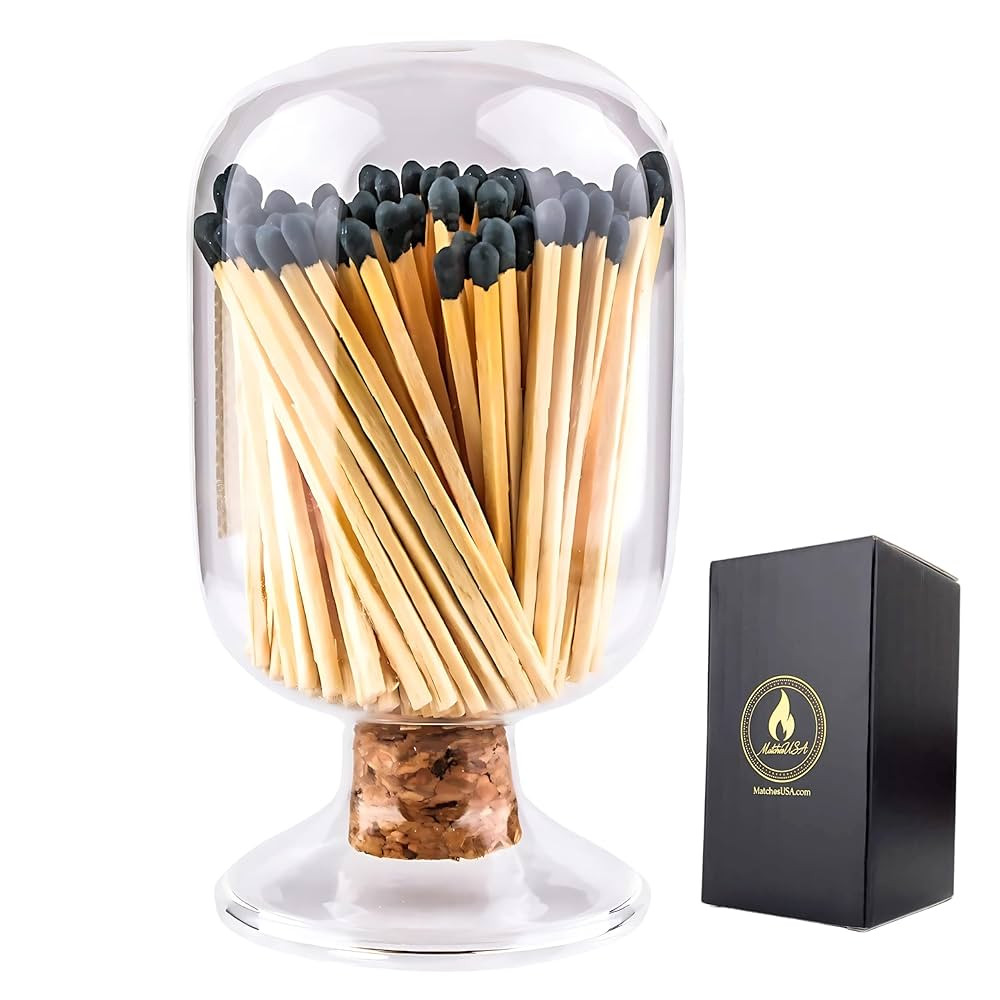 Includes Matches! | Decorative Glass Matches Cloche | Bottle Jar Fireplace Candle Match Holder Gi... | Amazon (US)