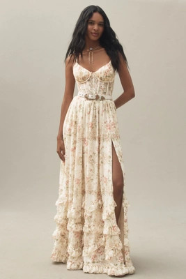V. Chapman Carmen Corset Front-Slit Ruffled Gown | Anthropologie (US)