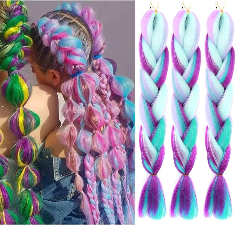 Jumbo Braiding Hair Fiber Mix Four Silky Colorful Twist Rainbow Colors Extensions Kanekalon Synth... | Amazon (US)