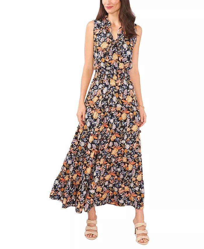 MSK Women's Floral-Print Smocked-Waist Tiered Maxi Dress - Macy's | Macys (US)