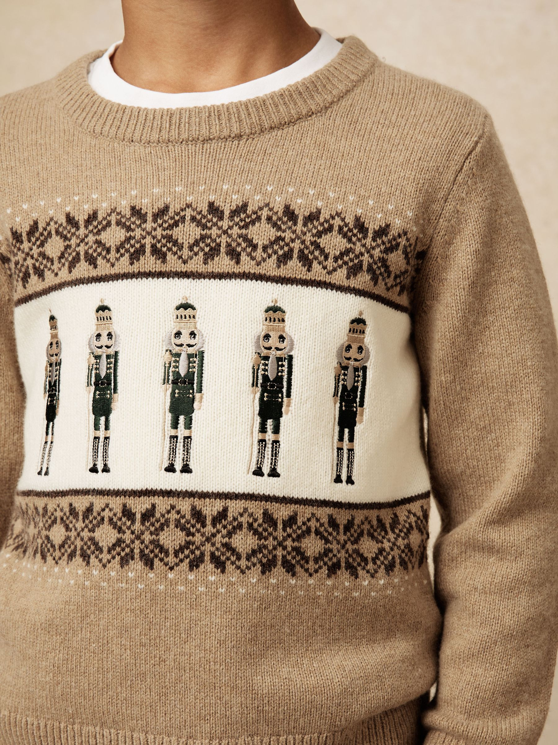 9-13 yrs Nutcracker-Embroidered Jumper with Wool in Camel Melange | Reiss US