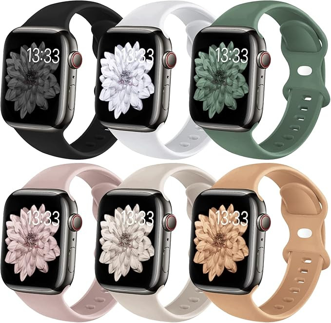 (6 Pack) Sport Band Compatible with Apple Watch Bands 38mm 40mm 41mm 42mm 44mm 45mm 49mm, Soft Si... | Amazon (US)