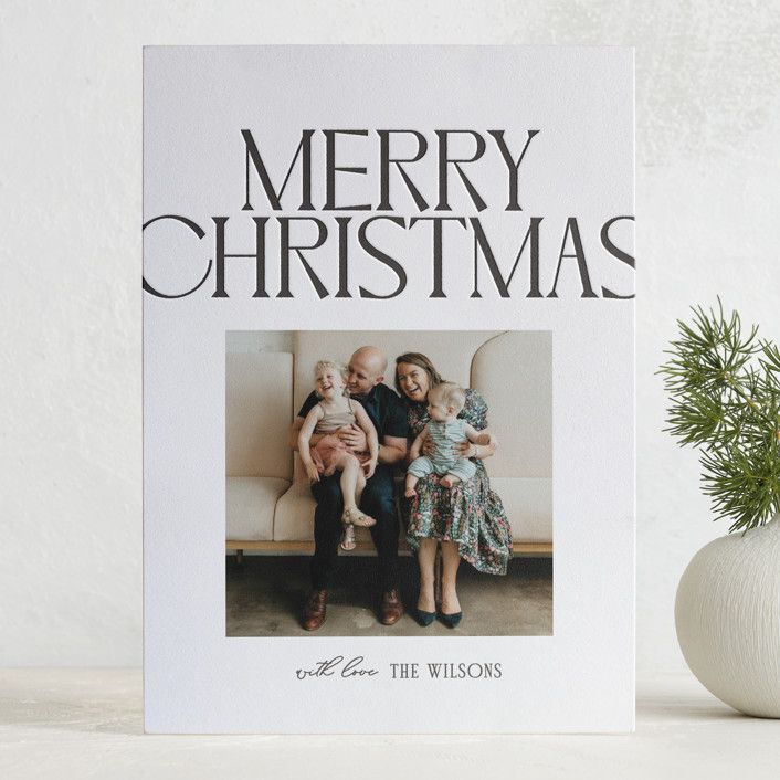 "Chic Type" - Customizable Letterpress Holiday Photo Cards in Gray by Owl and Toad. | Minted