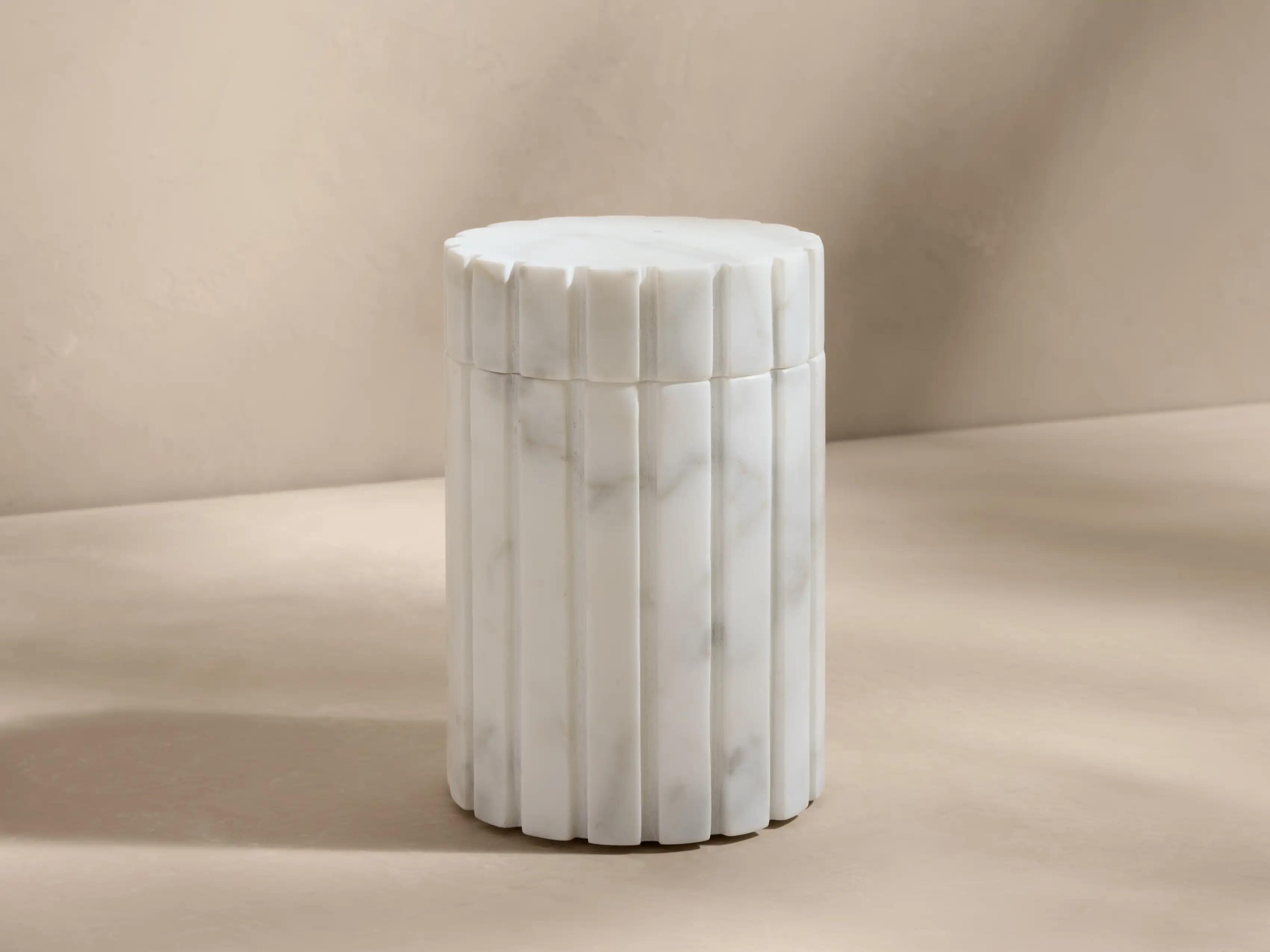 Aster Ribbed Canister in Carrara | Arhaus