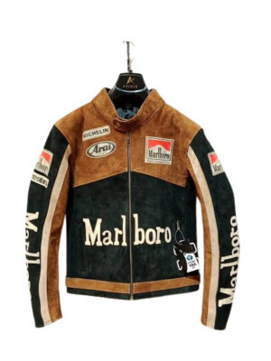 Vintage Marlboro Racing Leather Jacket Mens Motorcycle Biker Real Leather Jacket  | eBay | eBay US