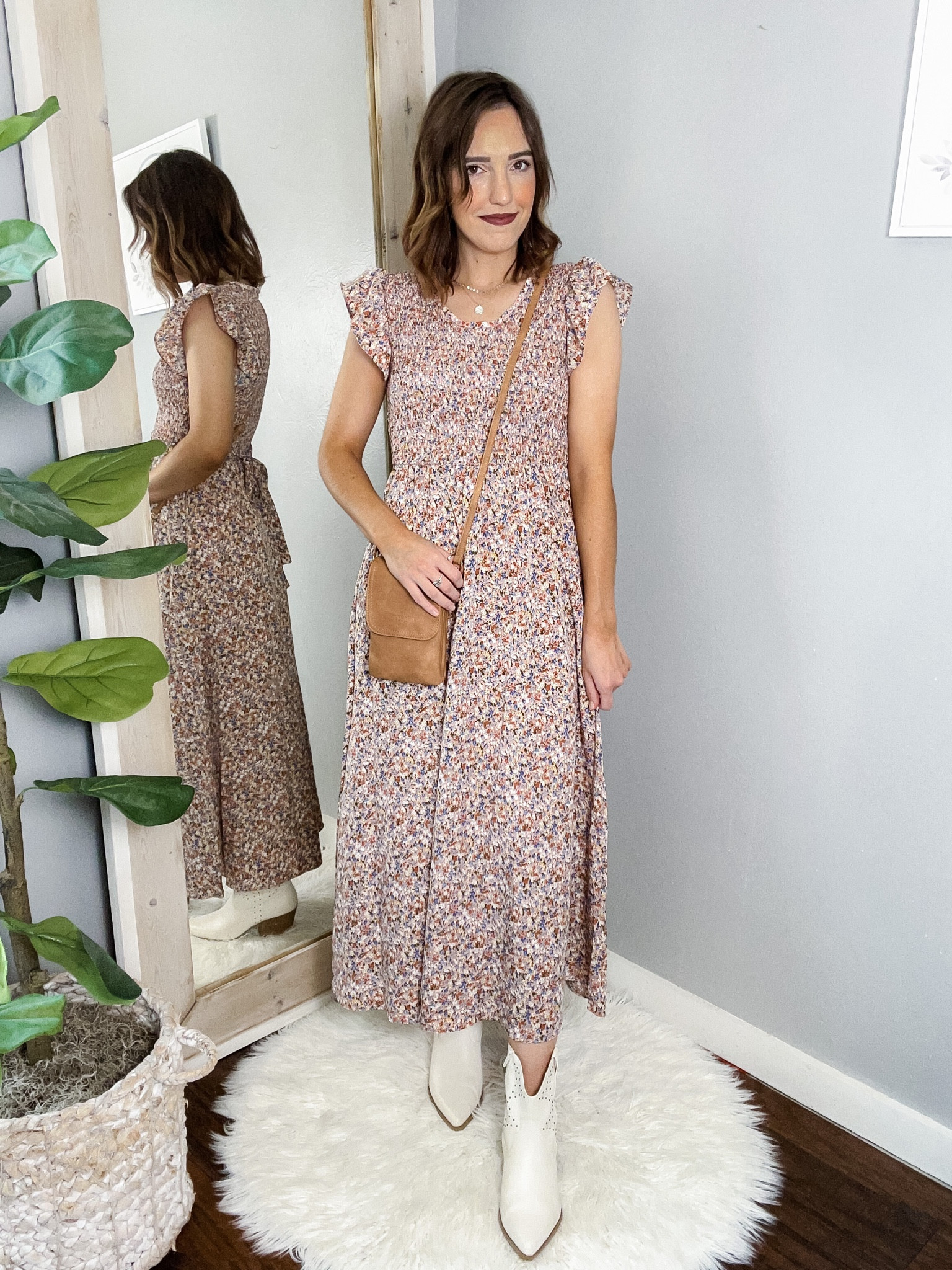 Neutral floral maxi dress - TTS
*I wear a slip under my dresses-linked below*
Brown crossbody purse amazon prime
White western booties target TTS
Amazon disc necklace 

——————
Modest fashion, teacher outfits, wedding guest dress, church dress, flutter sleeve dress

#LTKunder50 #LTKwedding #LTKstyletip