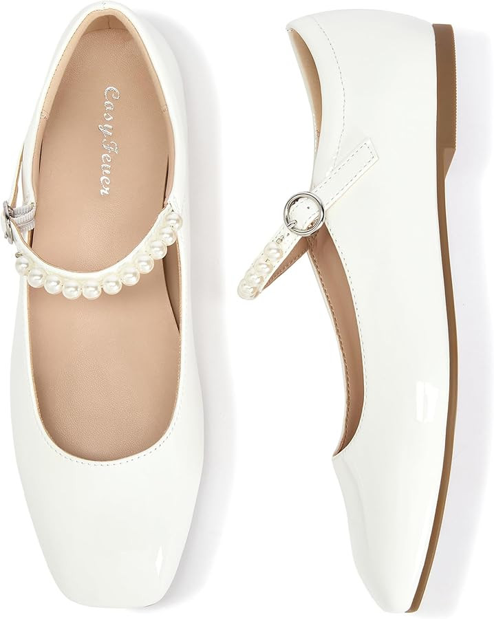 CosyFever Women's Pearl Strap Mary Jane Flats, Square Toe Dressy Ballet Flats, Elegant Comfortabl... | Amazon (US)