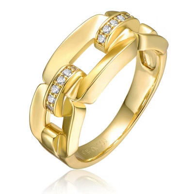 Sophisticated 14k Yellow Gold Plated Chain Link Ring with Cubic Zirconia Pave Detailing for a Chic and Modern Touch of Elegance | Target