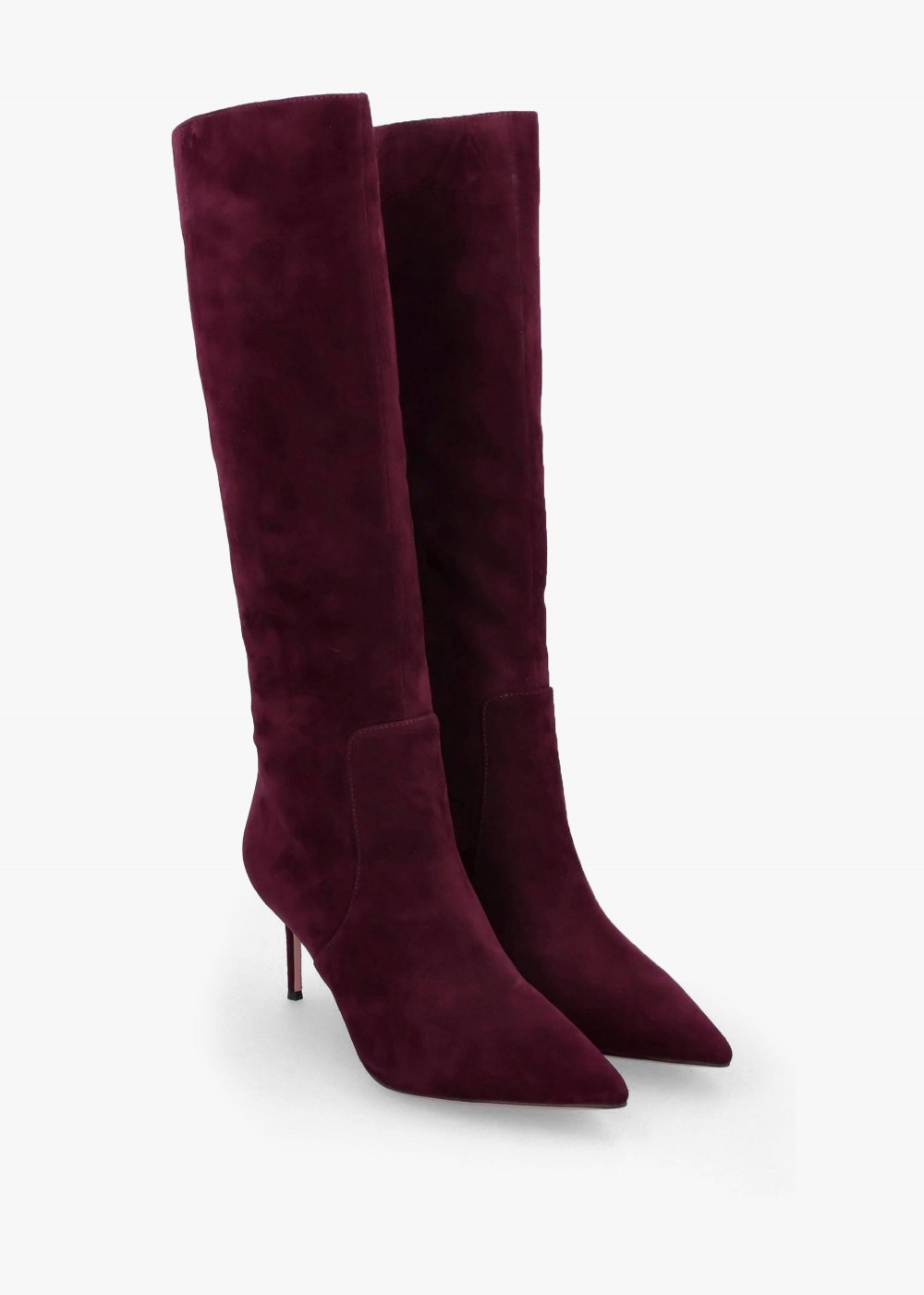 Saffia Burgundy Suede Slim Heel Knee Boots | Daniel Footwear (UK)