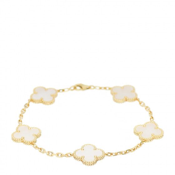 VAN CLEEF & ARPELS 18K Yellow Gold Mother of Pearl 5 Motifs Vintage Alhambra Bracelet | FASHIONPH... | Fashionphile
