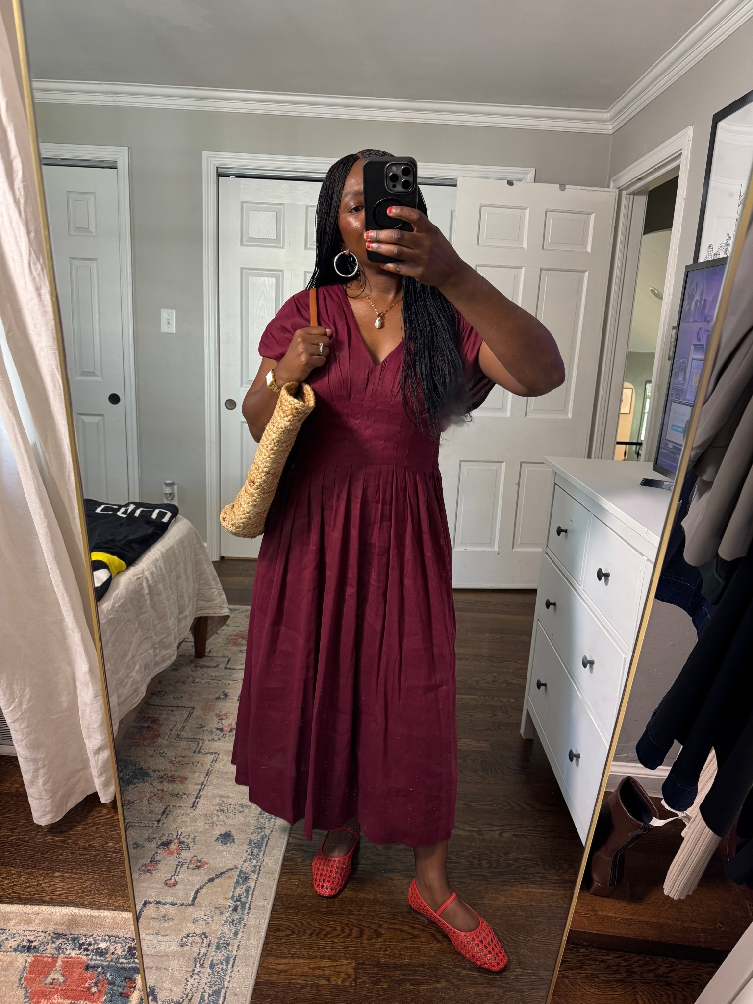 Give me an easy midi dress and I’m good to go. This deep berry color and straw tote combo is basically summer in a look—low effort, high charm. And yes, red flats for the win. #SummerDressStyle #MidiDressLove #StrawBagSeason #EverydayOutfits"

#LTKOver40 #LTKSaleAlert #LTKxMadewell