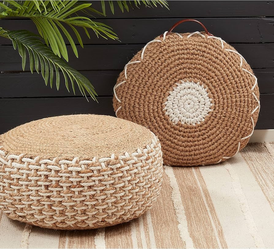 Floor Pouf with Woven Design Natural Rustic Pattern Cotton | Amazon (US)