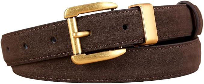 Fashion Genuine Leather Belts for Women, Brown Suede Belt with Gold Buckle, Designer Womens Belts... | Amazon (UK)
