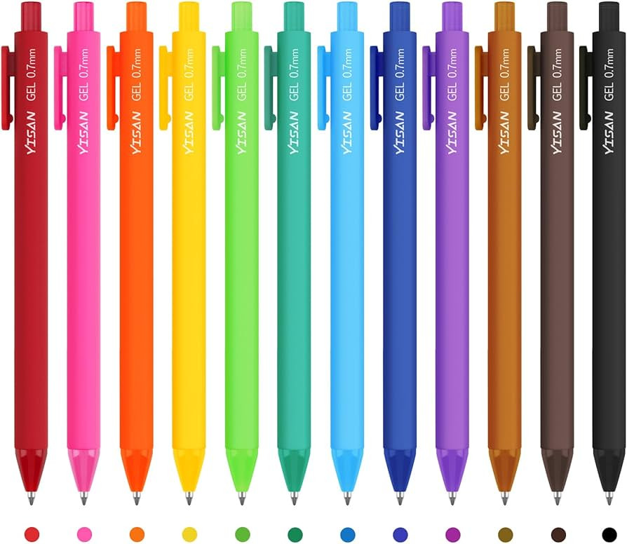 YISAN Colored Gel Pens,Journal Pens 0.7 mm Colorful Ink Pens,Fine Point Fast Dry 12 Assorted Colo... | Amazon (US)