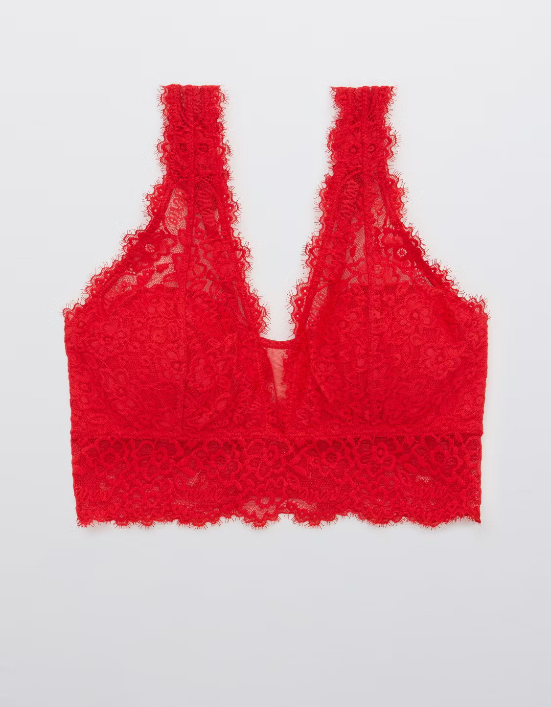 Aerie Eyelash Lace Padded Plunge Bralette | American Eagle Outfitters (US & CA)