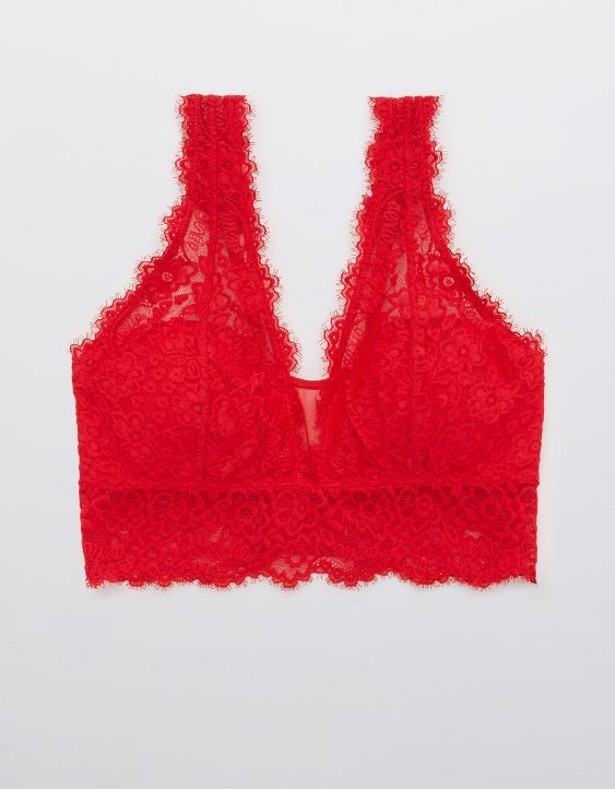Aerie Eyelash Lace Padded Plunge Bralette | American Eagle Outfitters (US & CA)
