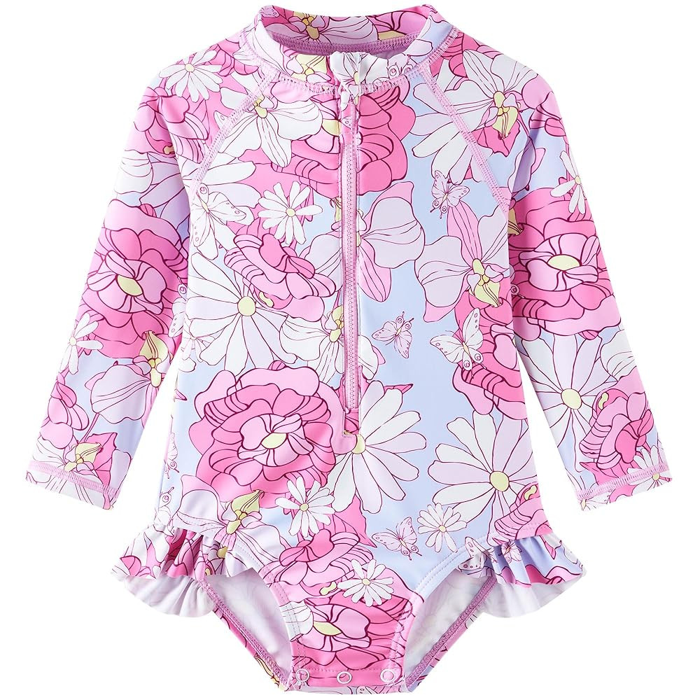UMELOK Baby Girls' One Piece Swimsuit Rash Guard Swimwear Long Sleeve with UPF 50+ Sun Protection | Amazon (US)