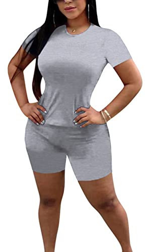 TOPONSKY Short Sets Women 2 piece Outfits Set Sports Outfit Tracksuit 2piece Gray,2XL | Amazon (US)