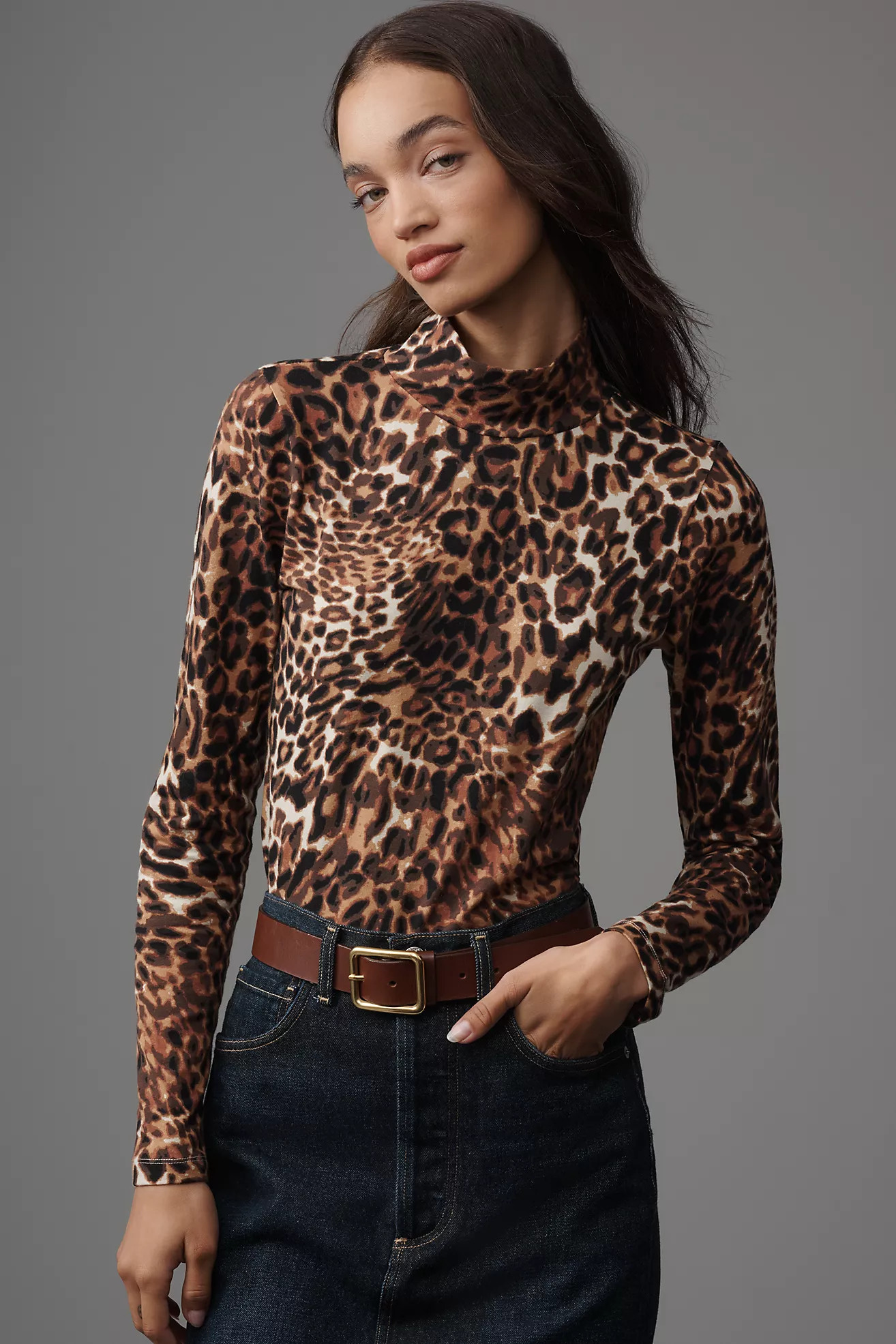 The Hailey Printed Long-Sleeve Turtleneck Top by Maeve | Anthropologie (US)