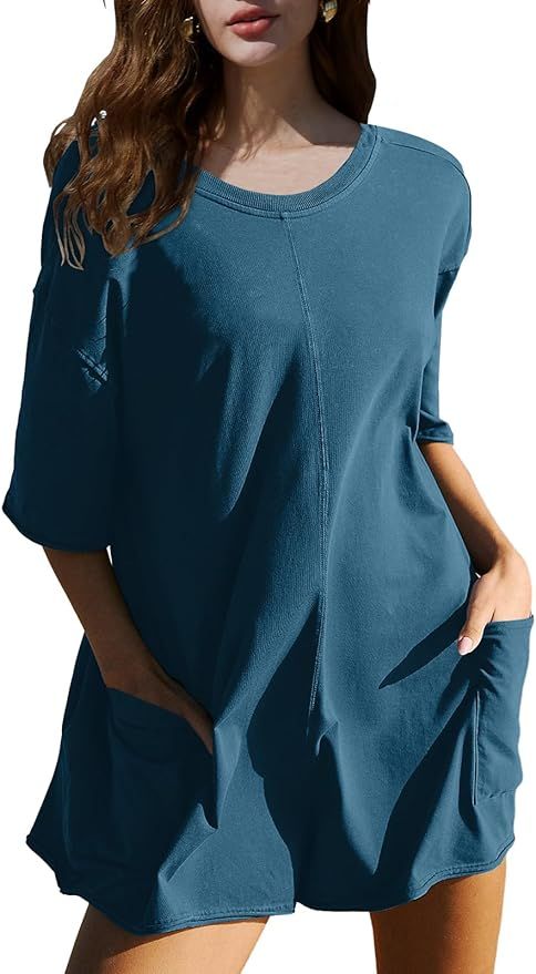 DEEP SELF Women's Summer Casual Rompers Short Sleeve Oversized Workout Athletic Tee Romper Loose ... | Amazon (US)