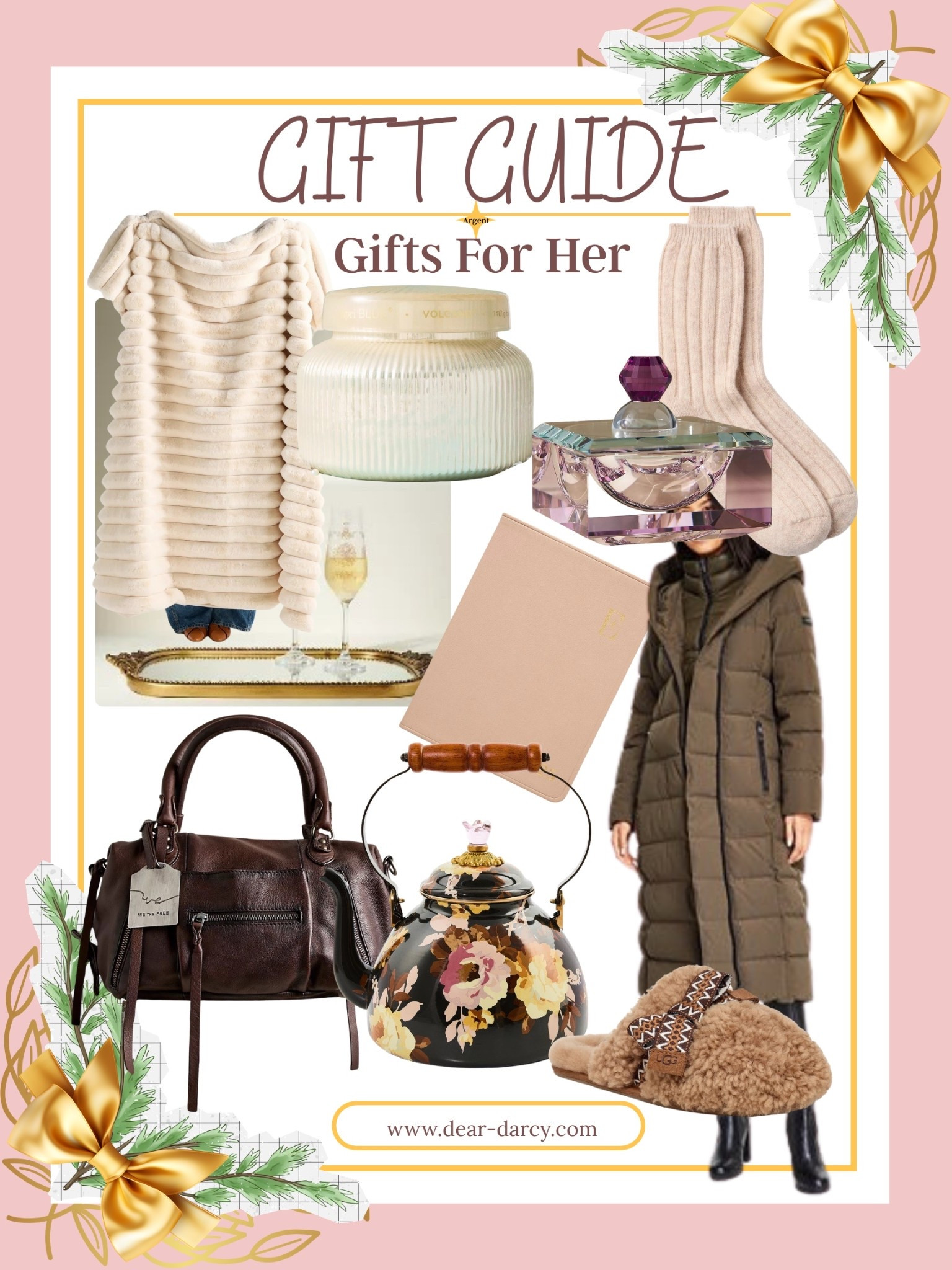 Gift Guide’s for Her

Tipped Puffer Faux Fur Throw so Lux and Cozy| 

Capri Blue Volcano Candle Large| 

Gleaming Primrose Vanity mirror tray| 

For the Entertainer, she would love this Sylvia platter from Maison Maison. | 

Cashmere Crew socks | 

Cut Glass Trinket Box| 

Monthly Monogram planner| 

Dkny Hooded Puffer Coat| 

Maxi Curly Limited edition 

Uggs Slippers|

Mackenzie Childs Brown 3 Quart tea kettle| 

We the Free Baby Emerson Tote Bag|


#LTKSaleAlert #LTKGiftGuide #LTKCyberWeek
