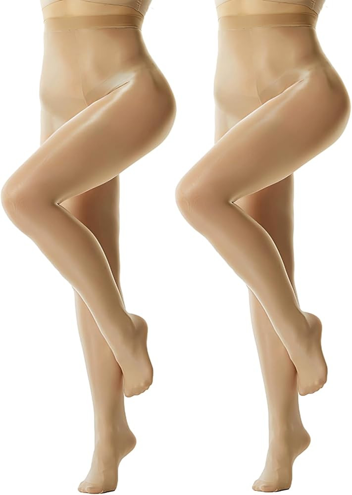 Buauty Women's Shiny Pantyhose 2 Pairs Shimmer Sheer Tights High Waist Oil Silk Stockings for Par... | Amazon (US)