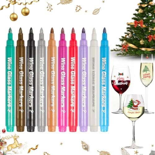 Metallic Wine Glass Markers, 10PCS Food Grade Non-Toxic Window Markers for Glass Washable, Premiu... | Amazon (US)