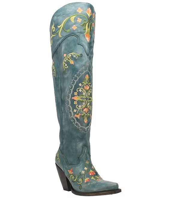 Flower Child Embroidered Leather Over-the-Knee Western Boots | Dillard's