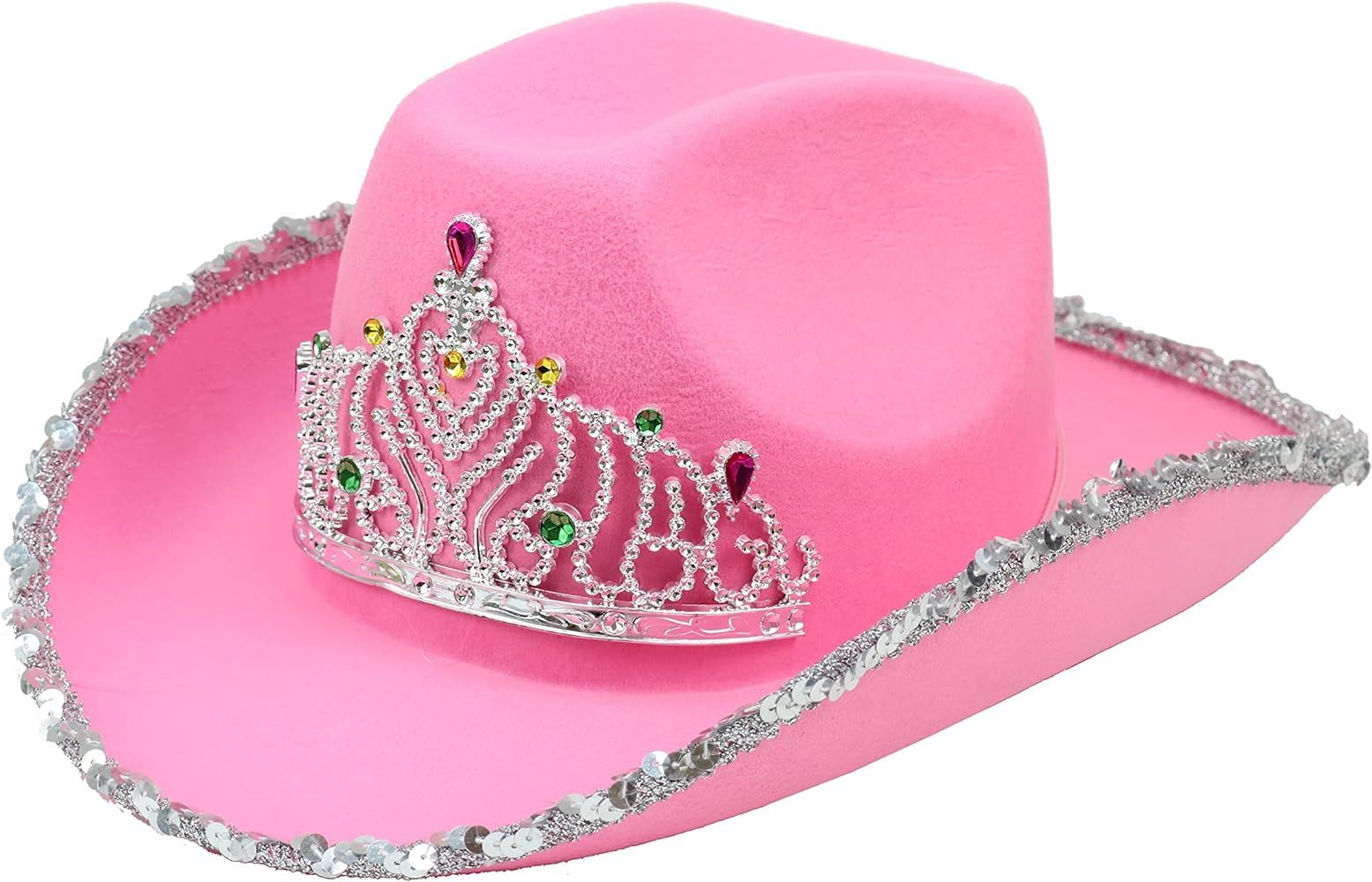 GIFTEXPRESS Pink Cowboy Hat With Tiara - ADULT SIZE, Pinky Felt Cowboy Hat for Western Costume, C... | Amazon (US)