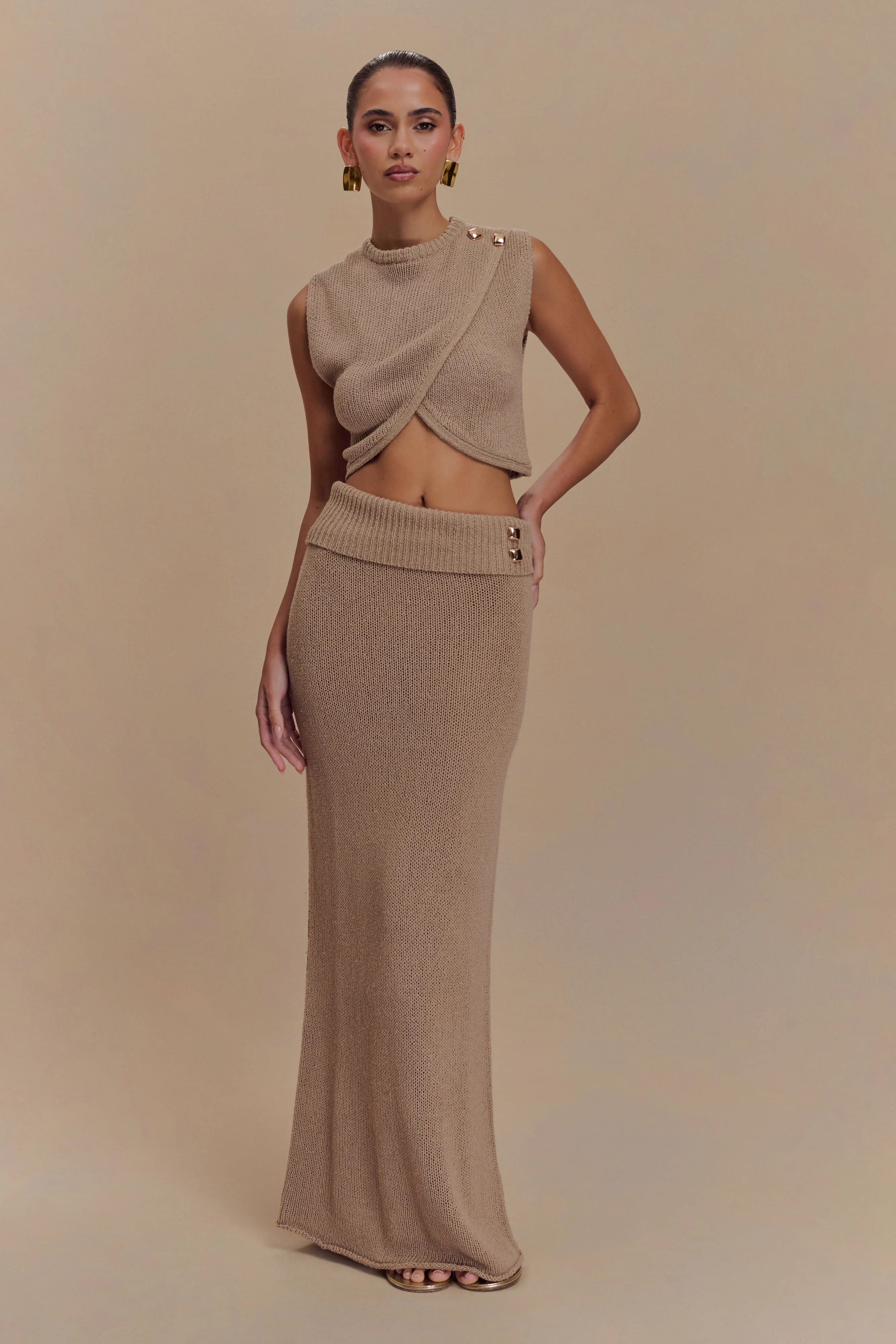 Sloane Knit Maxi Skirt - Latte | MESHKI US