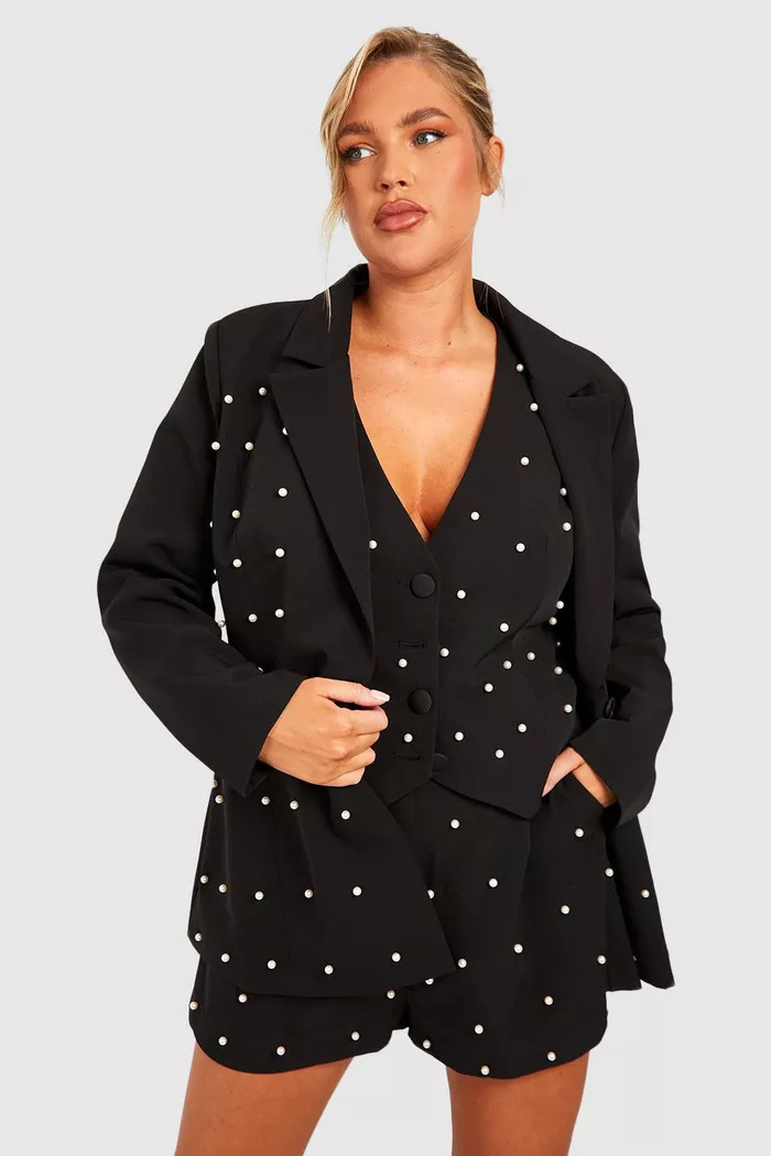 Plus Pearl Detail Blazer | boohoo (US & Canada)