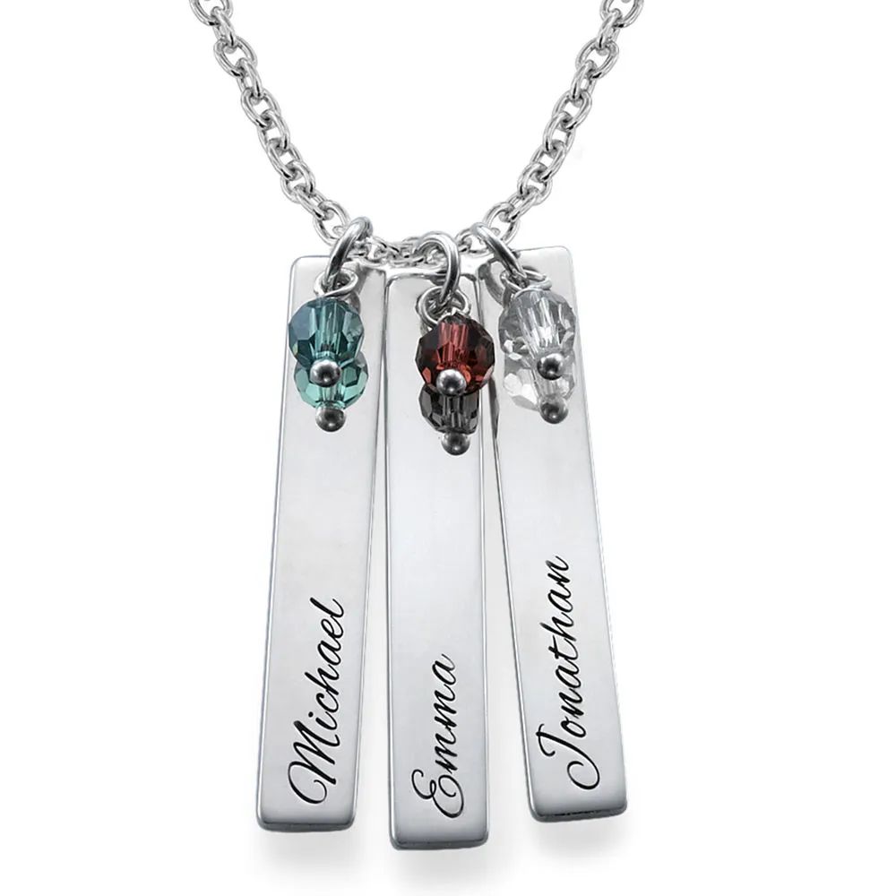 Engraved Bar Necklace with Birthstones | MYKA