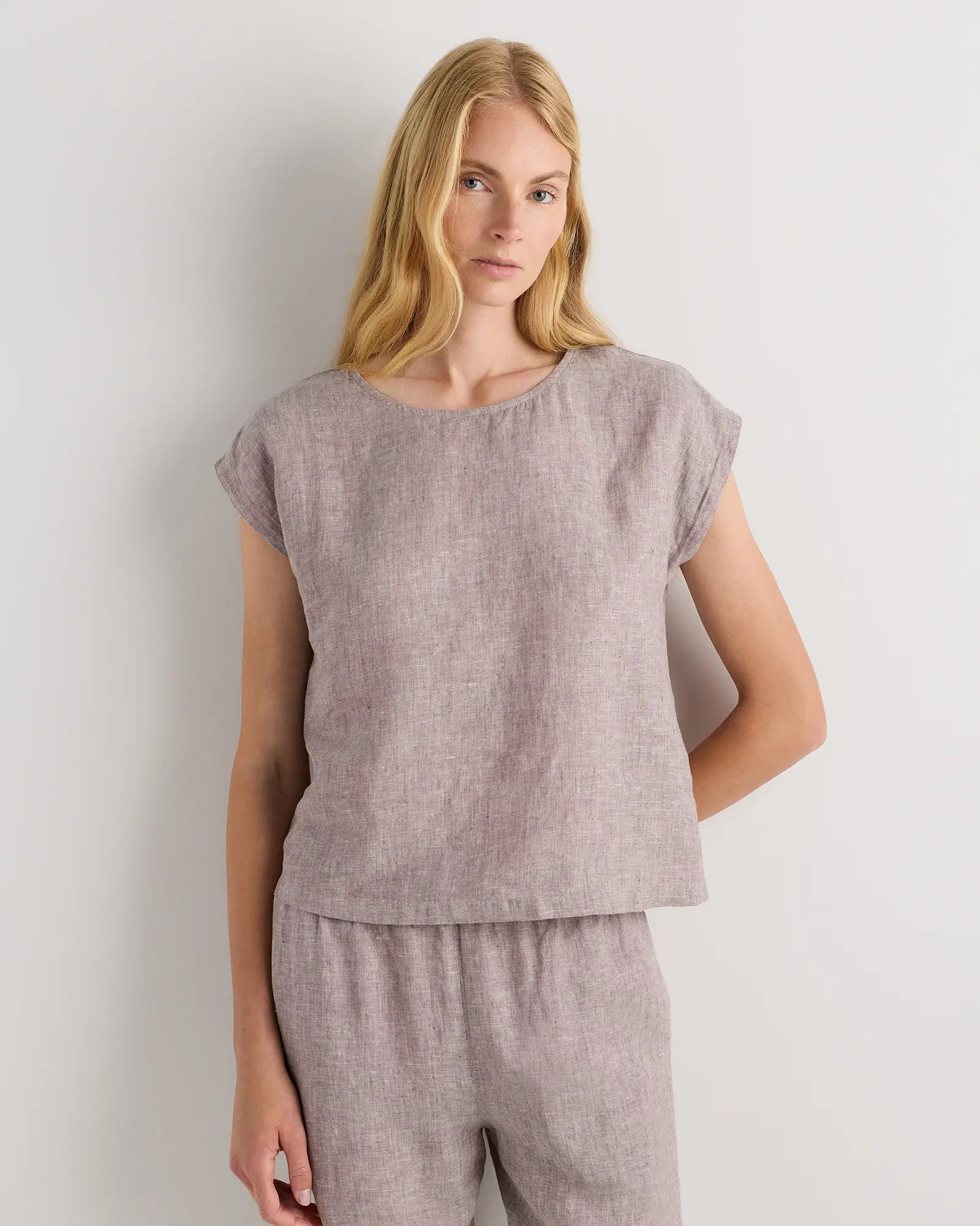100% European Linen Pajama Set in Taupe Brown Chambray | Quince